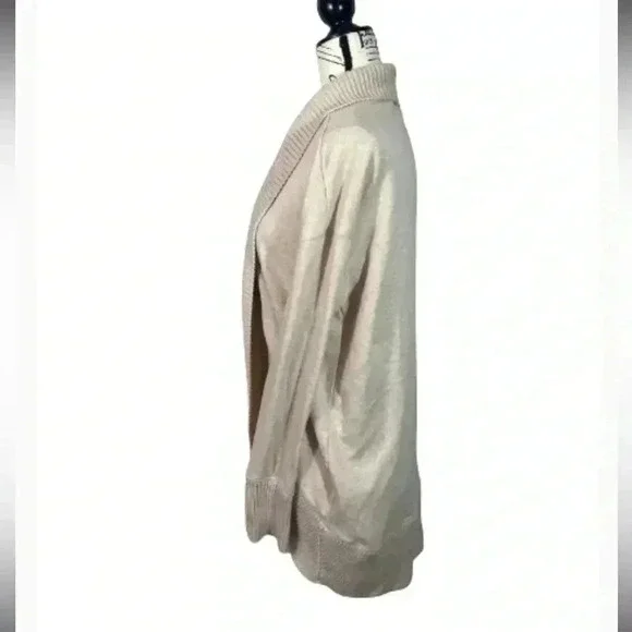 AERIE CARDIGAN SWEATER OATMEAL TAN RIDGE COLLAR OPEN STYLE COMFY  SIZE MEDIUM - Picture 2 of 9